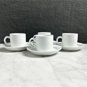 Pier 1 Demitasse Espresso Cups and Saucers - Set of 4 White Porcelain